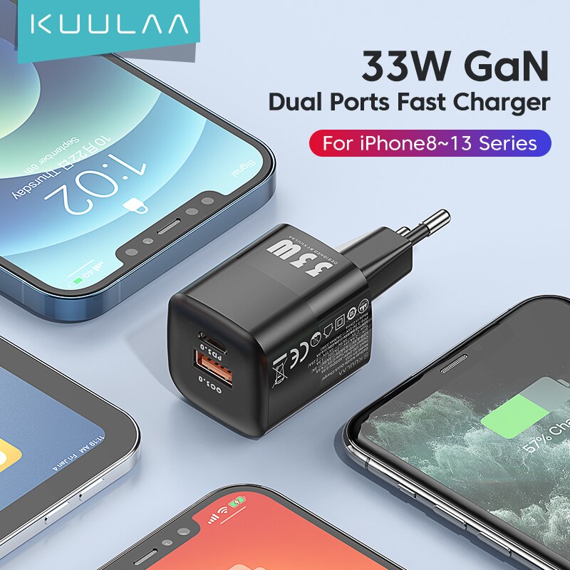 Kuulaa 33W Gan Charger Usb C Type C Pd Draagbare Oplader Snel Opladen Voor IPhone13 12 11 Max Pro xs 8 Plus Ipad Air 4 Ipad Mini
