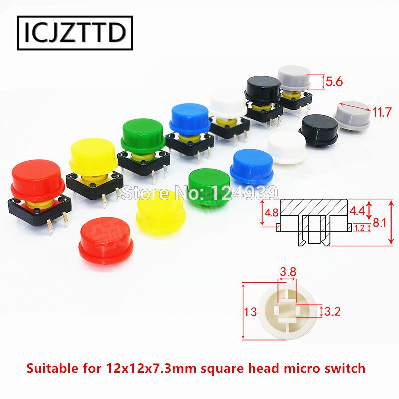 70pcs Round button cap inner diameter 3.2*3.8mm, suitable for 12*12 square head tact switch, micro switch Colorful 12x12x7.3mm