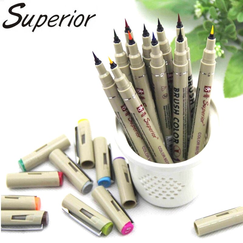 12 stks Verschillende Kleur PEN Naald Tekening Brush Pen Voor Schilderen Art Marker PENNEN