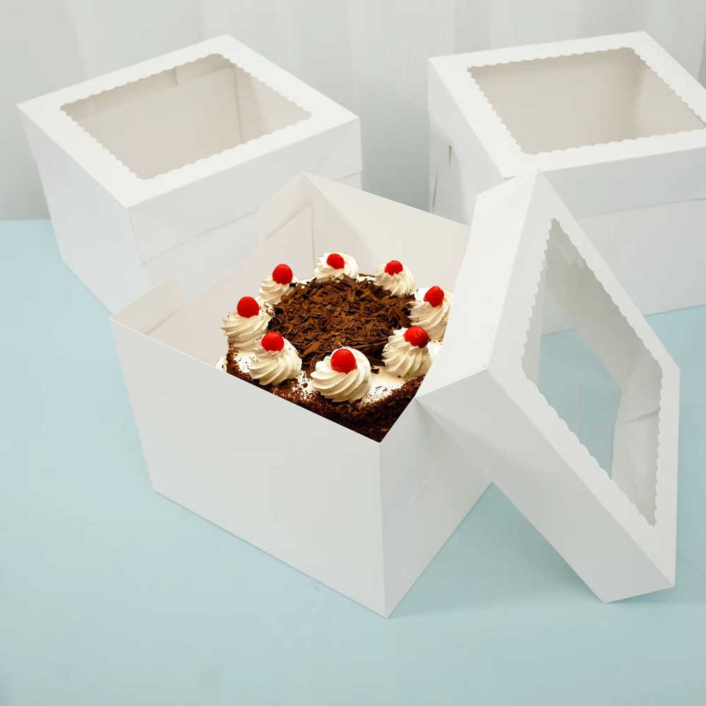 10pcs Multifunctional Square Disposable Cake Packaging Box with Window White Pastry Box DIY Cake Container Party
