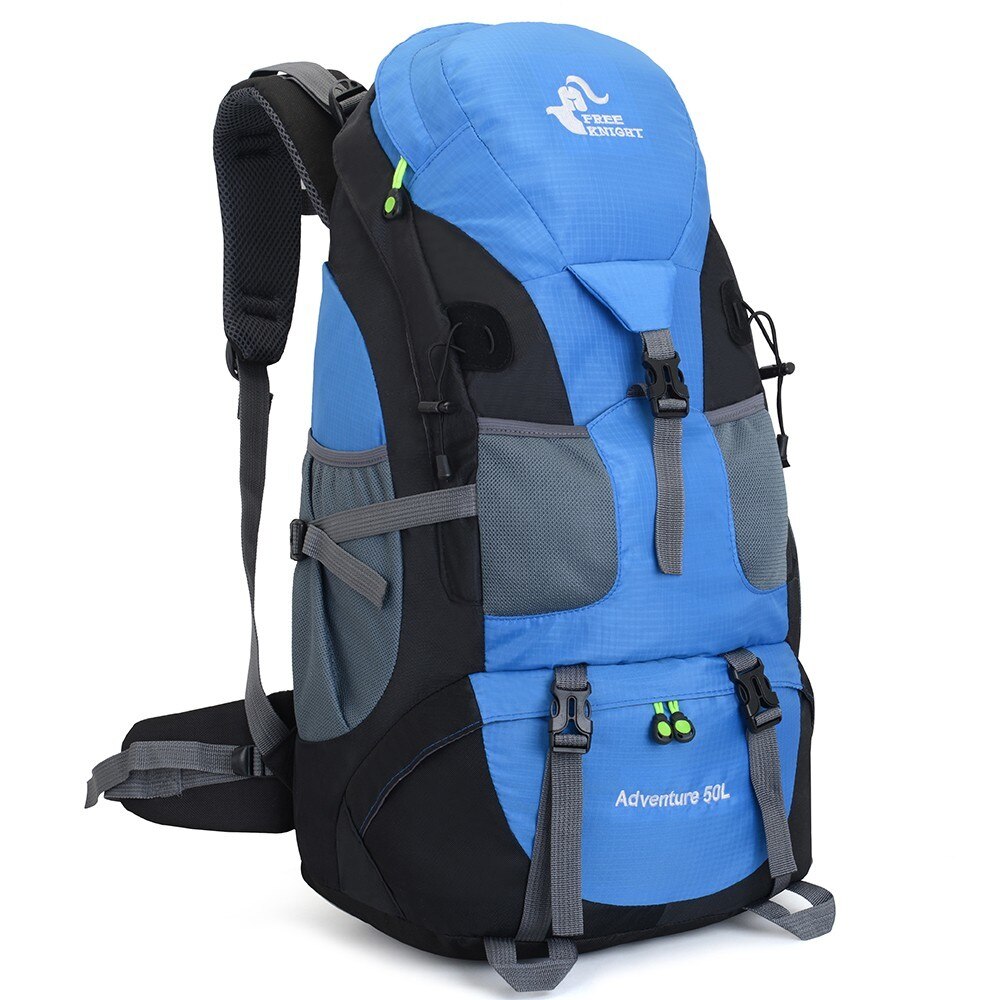 Sac à dos étanche 50L pour le camping et la randonnée pour homme, voyage en plein air, trekking, cyclisme, alpinisme pour femme: Light Blue