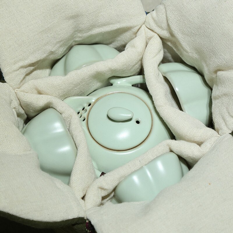 Japanese Style Portable Travel Tea Set Teaware Storage Bag For 1 Teapot 3 Teacup / 4 Tea Cups Outdoor Quick Cup Handbag Package
