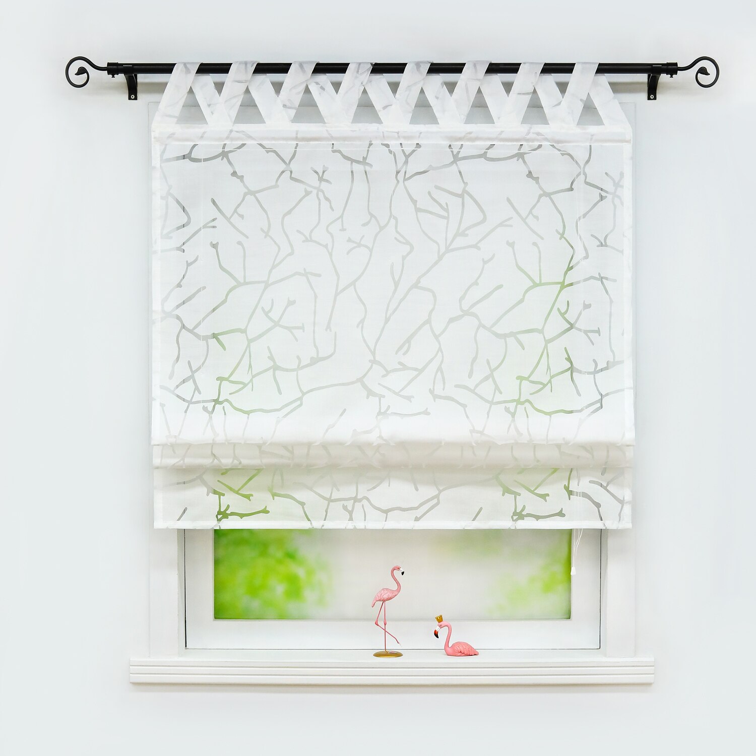 Cortina romana con dibujo de planta, cortinas de Panel de tul de poliéster, decoración Pastoral para cocina o cafetería del hogar