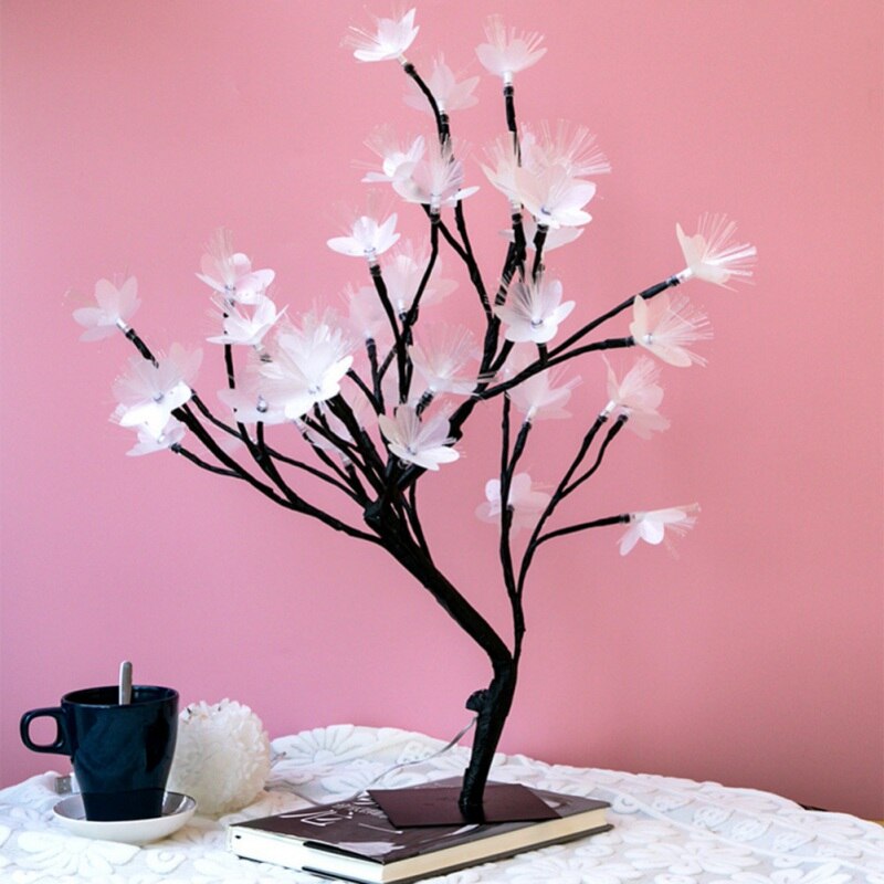 LED tree branch night light fiber optic flower tree lamp room mirror decoration desktop decoration cherry tree lamp