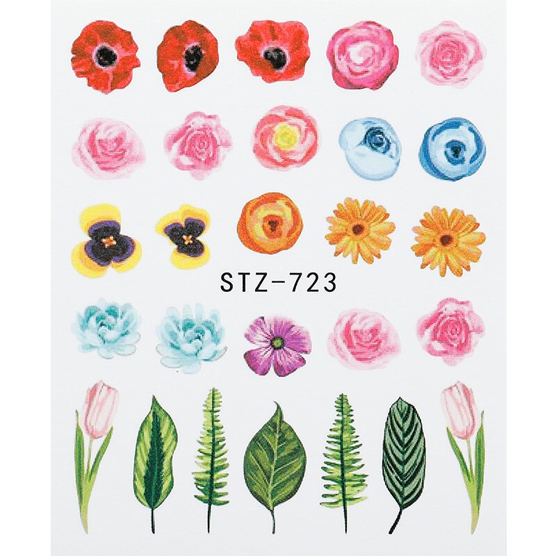 1 pcs Nail art water stok bloem kleurrijke decoratie sticker tips: STZ-723