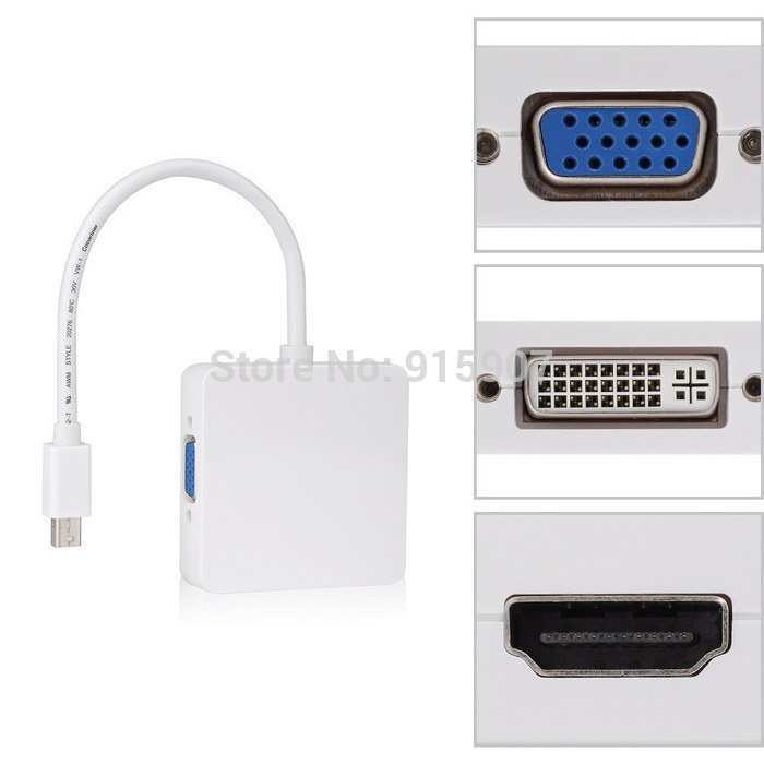 Xiwai Square Mini DP Displayport Thunderbolt to DVI VGA HDMI HDTV Adapter 3 in1