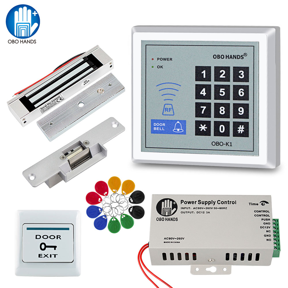 Deur Toegangscontrole Systeem Kits 125Khz Rfid Keypad DC12V Voeding Elektrische Magnetische Strike Lock Exit Voor Entry veilig