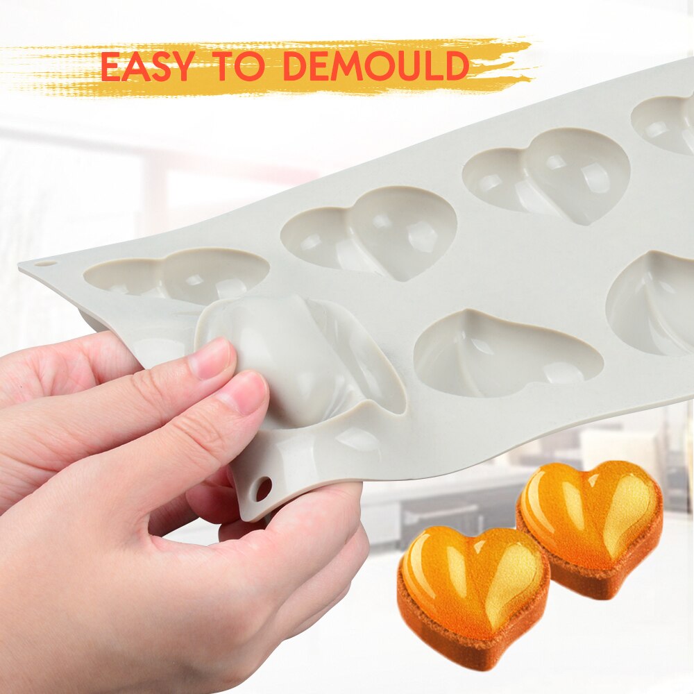 FUNBAKY 8 Cavity Heart Silicone Mold Cake Decorating Tools For Baking Cupcake Truffle Moulds Bakeware Forms