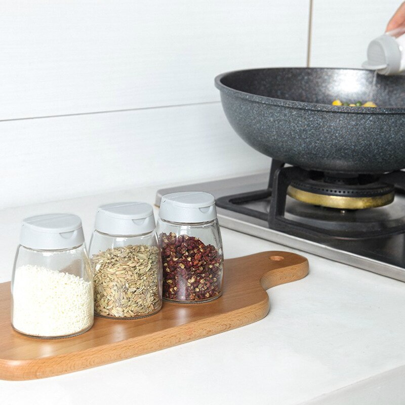 4 Pcs Glas Kruiden Fles Met Deksel, Dubbele Opening Kruiden Jar, vier-Pack Keuken Peper En Zout Shaker, Met Stickers