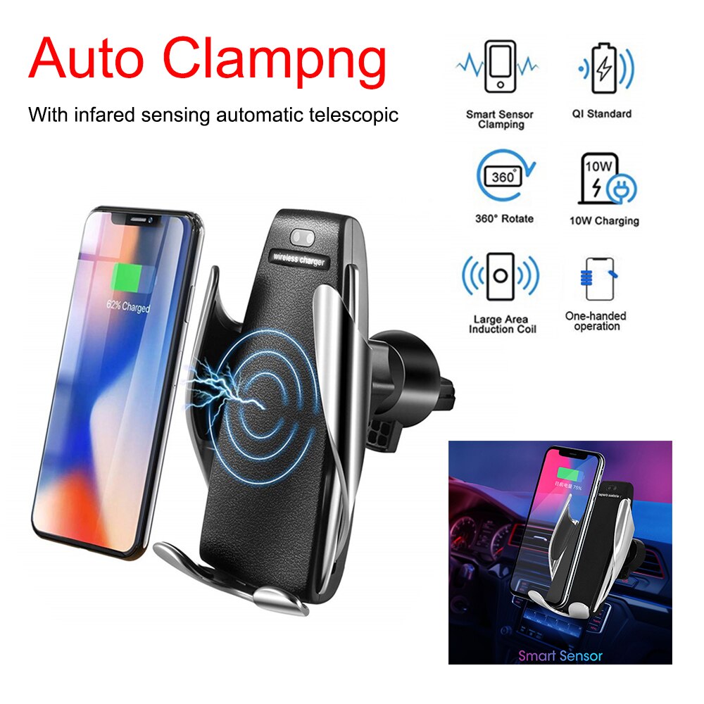 Automatic Clamping 10W Fast Car Wireless Charger for Samsung S21 S20 iPhone Infrared Sensor Phone Holder Mount