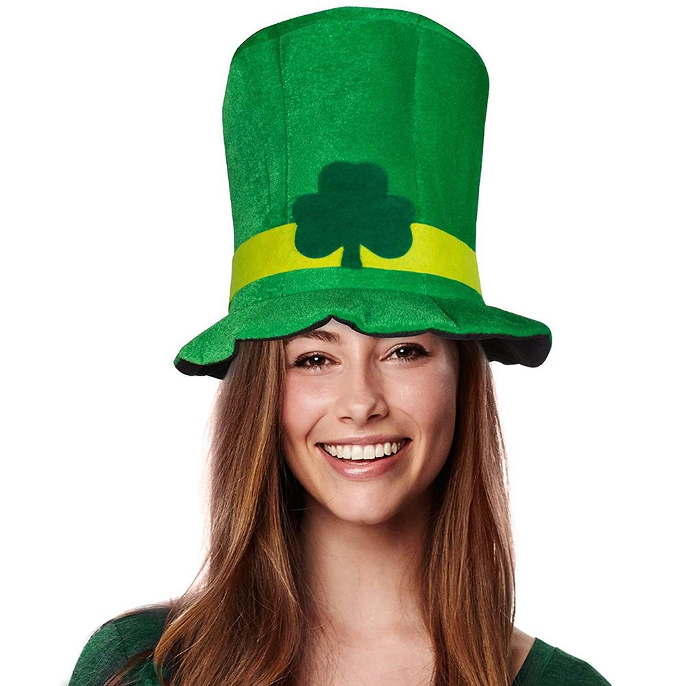 Irish St Patrick Day Green Shamrock Velvet High Top Hat Party Adult Cap Costumes