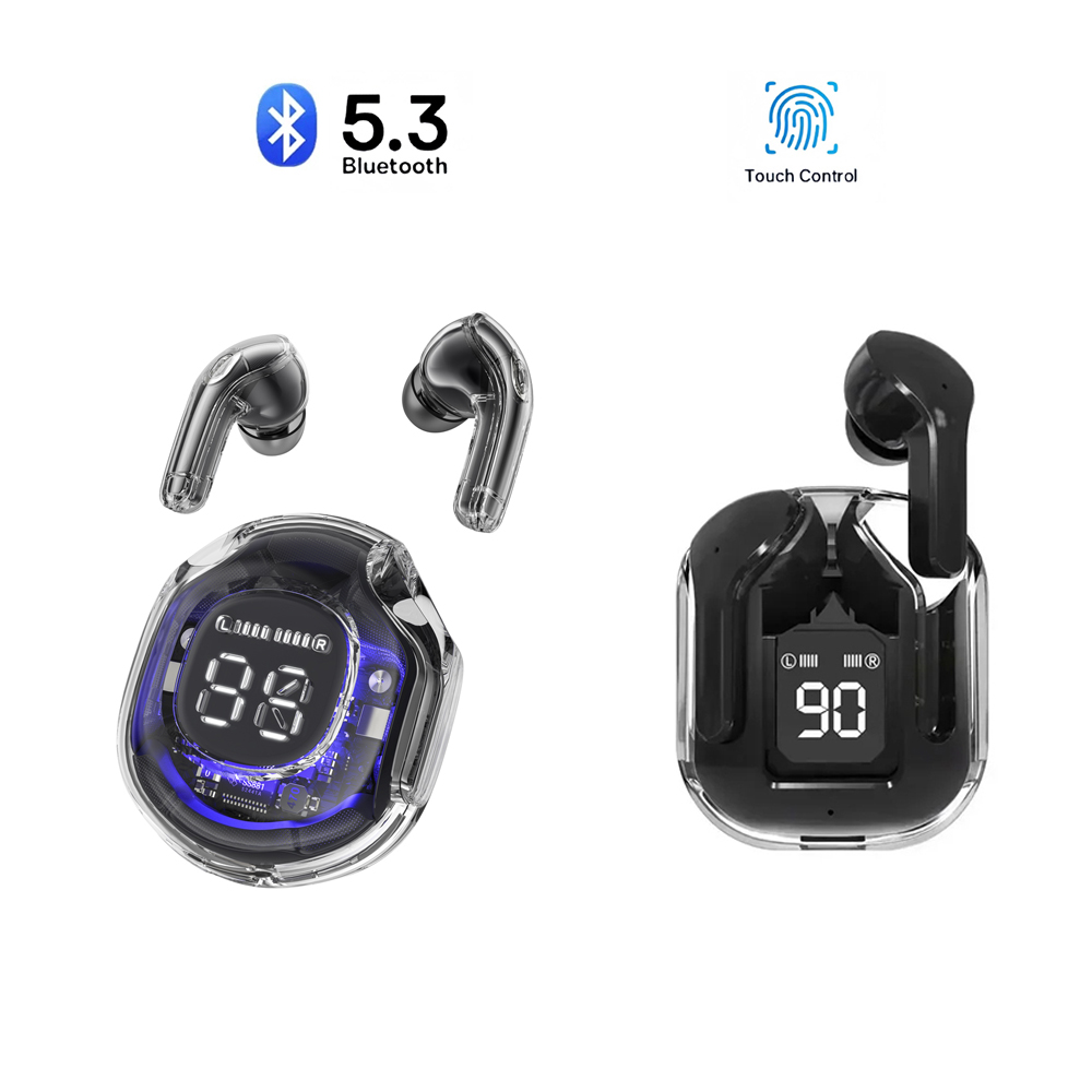 Transparent Headphones Wireless Bluetooth 5.3 ENC Sport Game Noise Reduction With Mic Stereo Headset with LED Display Earphones