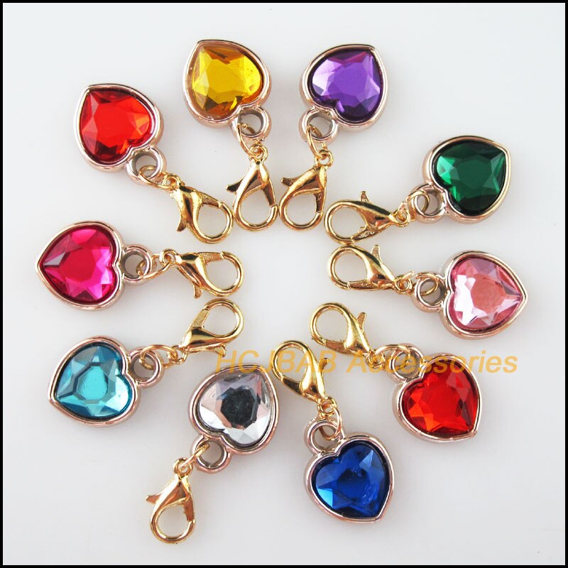 20pz KC Placcato Oro Misto di Cuore in Acrilico con aragosta artiglio Catenacci Pendenti E Ciondoli 12.5x16.5mm
