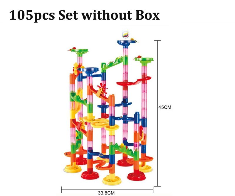 Marble Run Race Track Building Blocks Kids 3D Maze Ball Roll Toy DIY Coaster Set 80/105/109/133pc Christmas: 105pcs No Box