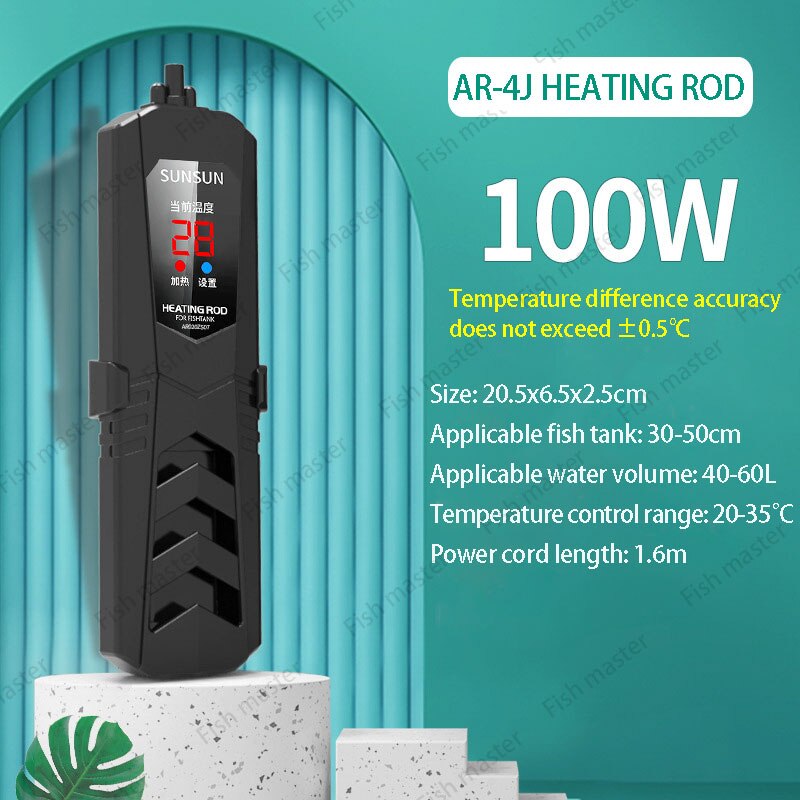 Aquarium Temperature Controller PTC Heating Rods for Fish Tank LED Display Digital Heater PID Adjustable Thermostat: AR4J 100W / EU adapter plug