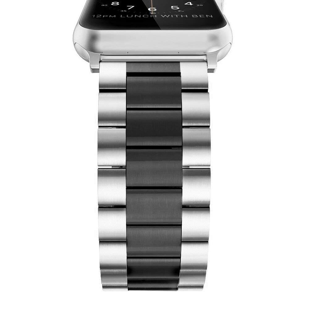 Bracelet en acier inoxydable pour Apple Watch, 38/42mm/40/44mm série 1 2 3 4 5 6, pour iwatch 5, bracelet avec bouton rose or: Silver black / 42-44