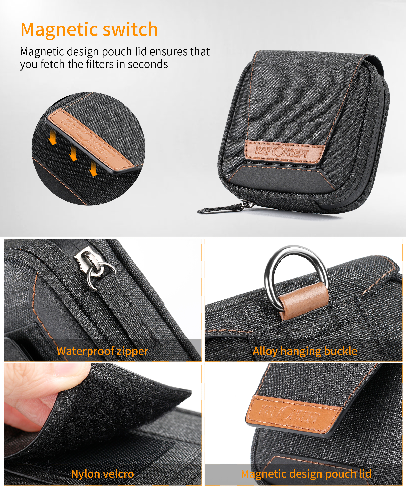 K&F Concept 4-gniazdowa torba na filtry obiektywów z wewnętrzną kieszenią na filtry ND UV CPL 37mm-95mm Przechowywanie filtrów Pokrowiec na aparat fotograficzny