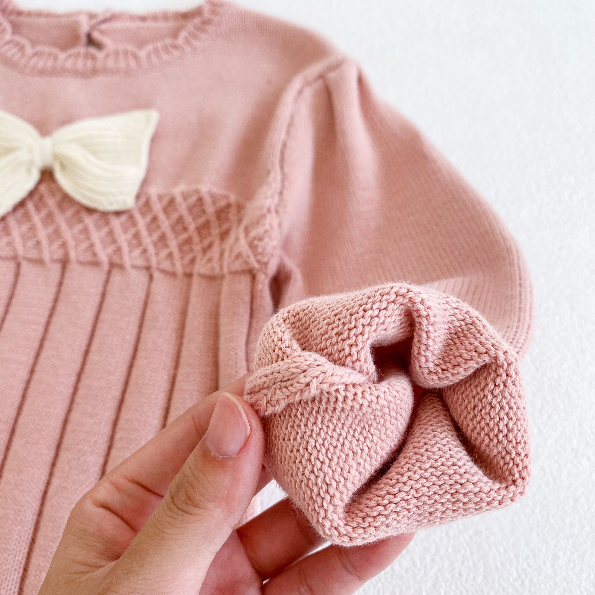 0-24m neugeborene Baby mädchen zur Seite fahren herbst Winter warme kleidung langarm schleife strickstrampler süßer Overall strickwaren