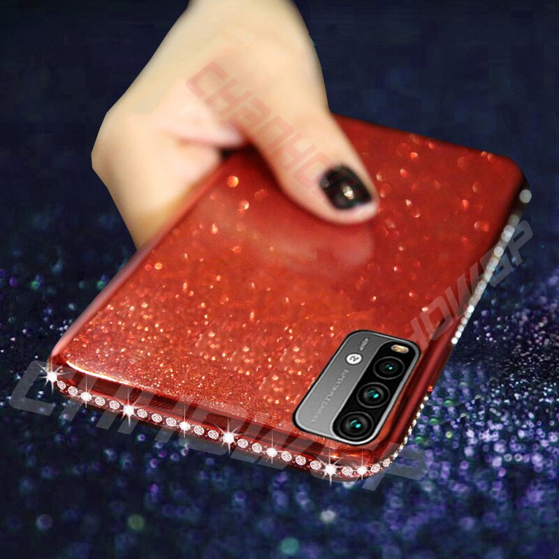 Para redmi 9 t caso brilhante diamante claro macio silicone casos de telefone para xiaomi redmi 9 t 9 t bling glitter strass tpu capa traseira: Vermelho