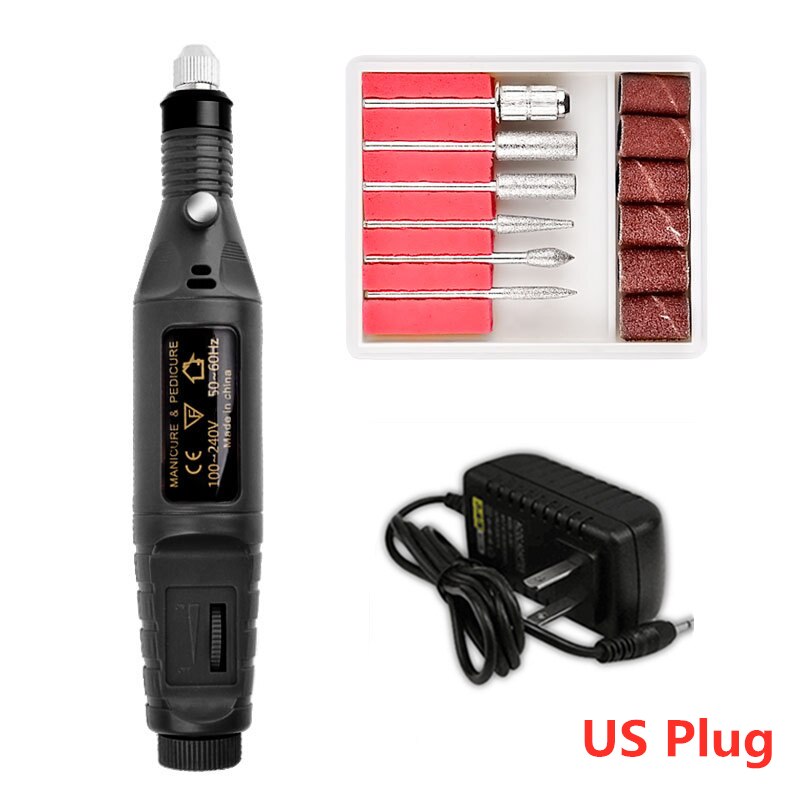 1 Kit électrique de Machine de perceuse à ongles électrique stylo d'art d'ongle 6 Bits perceuse tampon de ponçage lime à ongles Kit d'équipement d'art d'ongle: 10 Black US