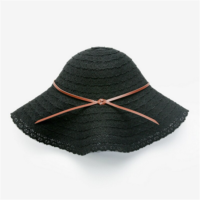 Women Summer Big Wide Brim Straw Bucket Hat Beach Sun Foldable Bow Cap: 1