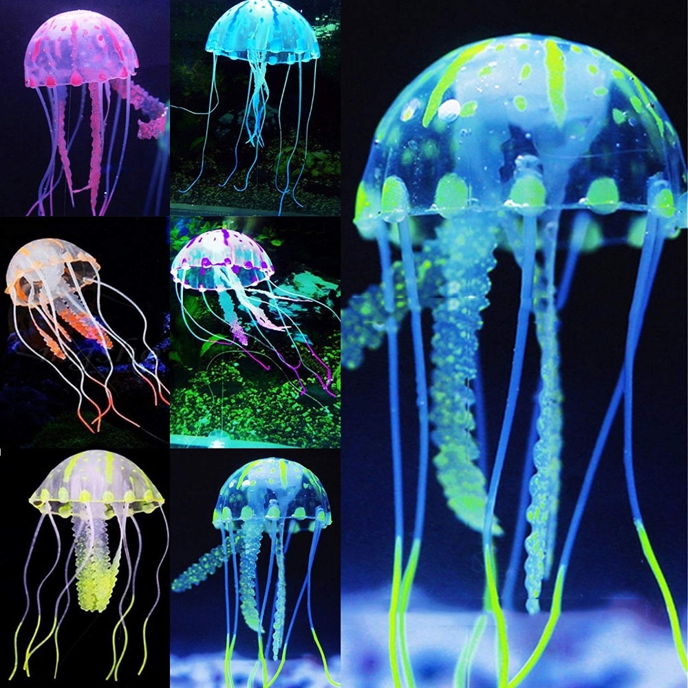 Cute Glowing Jellyfish Ornament for Aquarium Fish Tank Soft Silicone Jellyfish Aquarium Decoration Underwater Pet Decor