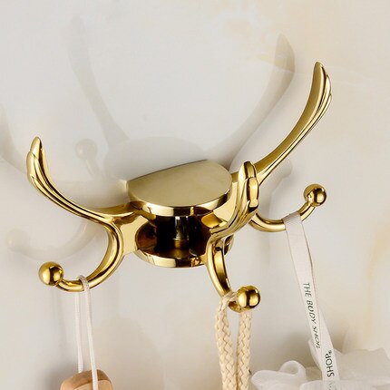 European Wall Hooks Golden Brass Swivel Coat Rack Coat Hanger Hook Movable Rotary: Golden