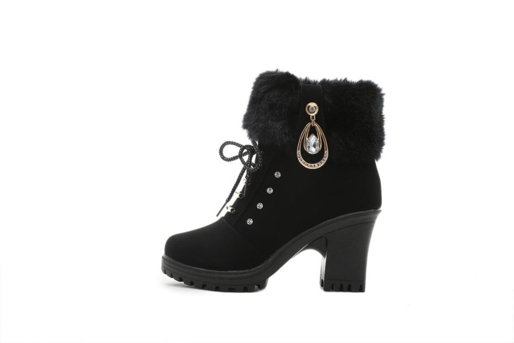 2018Hot Women Boots Ankle Boots For Women High Heel Boots Winter Female Shoes Hoof Heel Warm Size 35-41 Botas Mujer