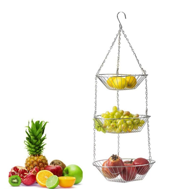 3 Tier Wire Hanging Basket Fruit Vegetable Organizer Storage Kitchen Counter