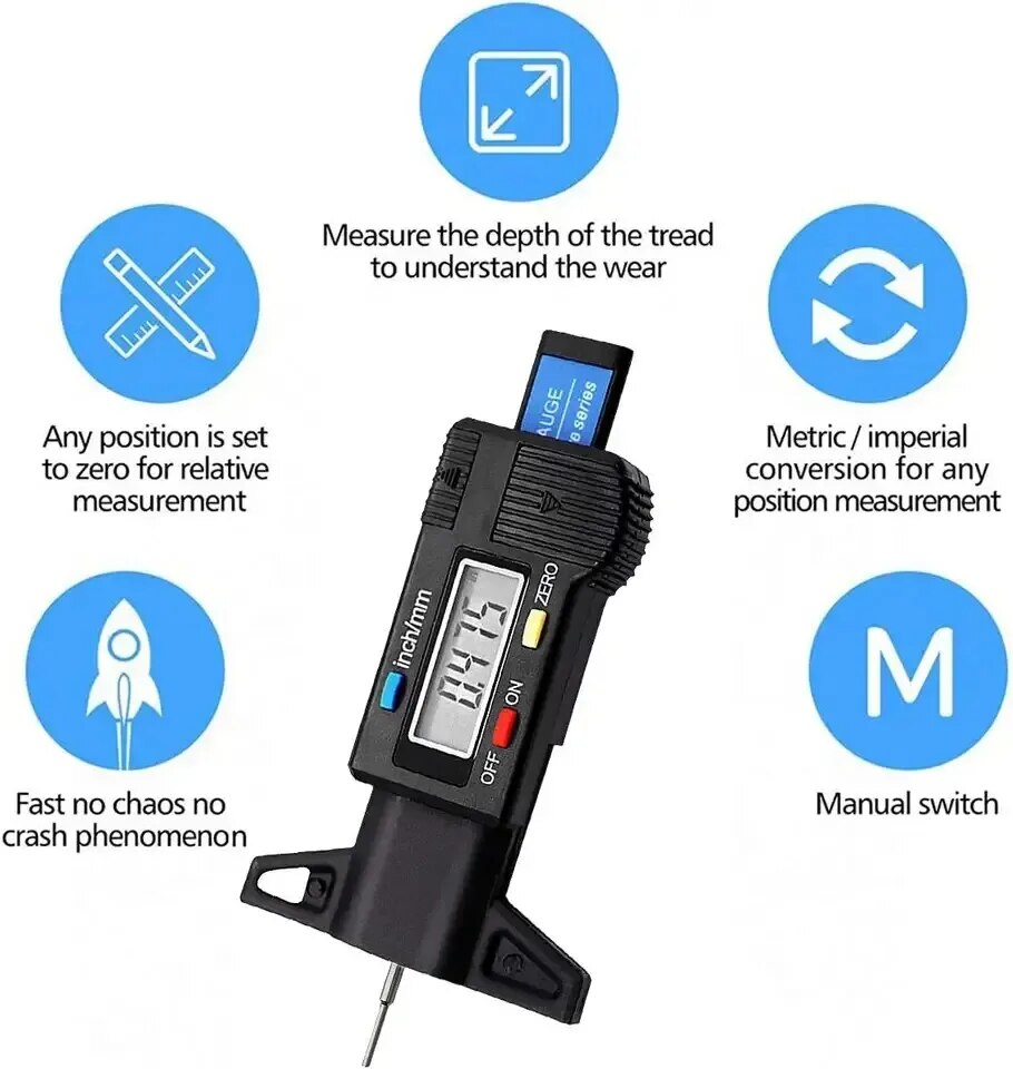 1PC Digitale Tiefenmesser Messschieber Profiltiefenmesser LCD Reifen Profil Messgerät Für Auto Reifen 0-25mm Messgerät Werkzeug Messschieber Reparatur Werkzeuge