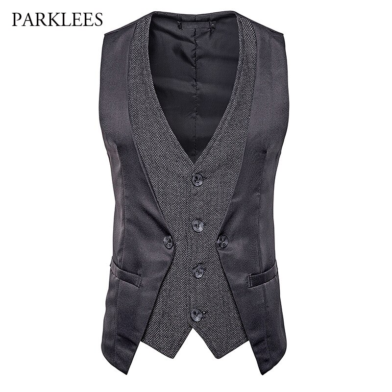 Vintage couches hommes costume gilet simple boutonnage à chevrons robe gilet hommes scène Club fête bal Chaleco Hombre