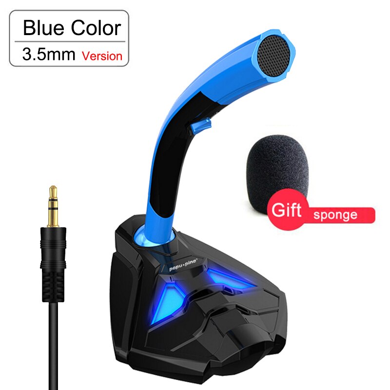 Bekabelde microfoon met telefoonstandaard tafelmodel stereo gaming pc microfoon studio gaming 360 ° usb microfoon dubbele microfoon: Blauw 3.5mm