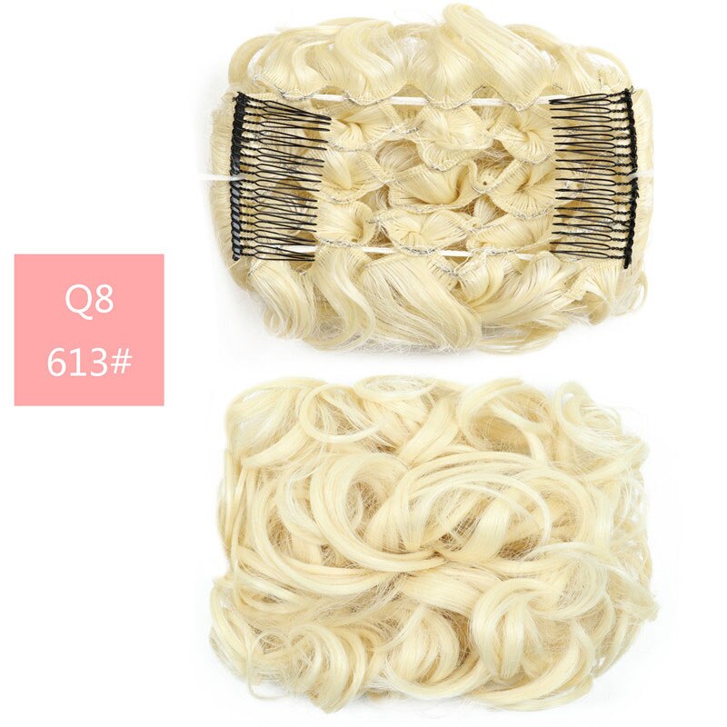 Large Comb Clip In Curly Synthetic Hair Pieces Chignon Updo Cover Extension Hair Bun Retro Style Women's Wedding Hairpiece: 613