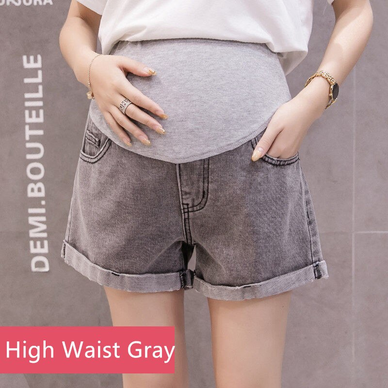 neue Sommer Schwangere Frauen Dünne Bauch Kurze Jeans Mutterschaft Lose Denim Shorts H107: High Waist Gray / M