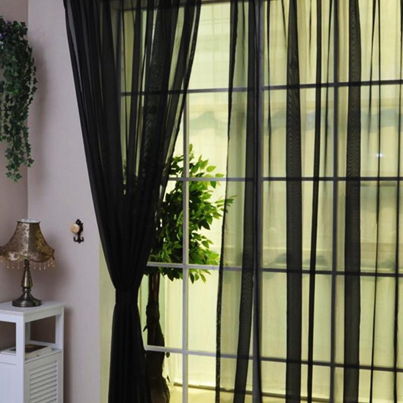 Romantisk soveværelse billig færdig organza barn vinduesgardin til stue bryllup boligindretning: Sort / 2pc 200 x 100cm