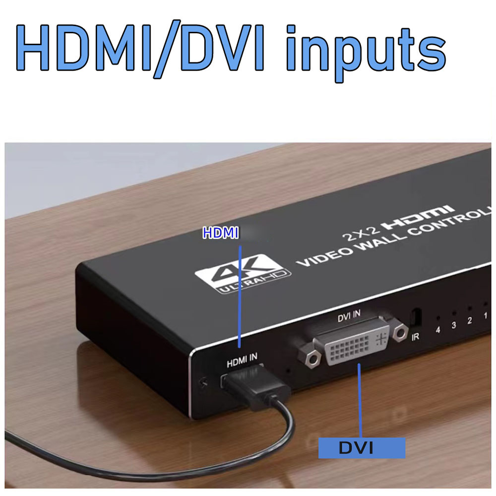 4K HD-MI Videomuurcontroller 2x2 HD-MI DVI Videomuurprocessor 1X2 1X4 1X3 2X1 3x1 4X1 multi-videoschermprocessor splicer