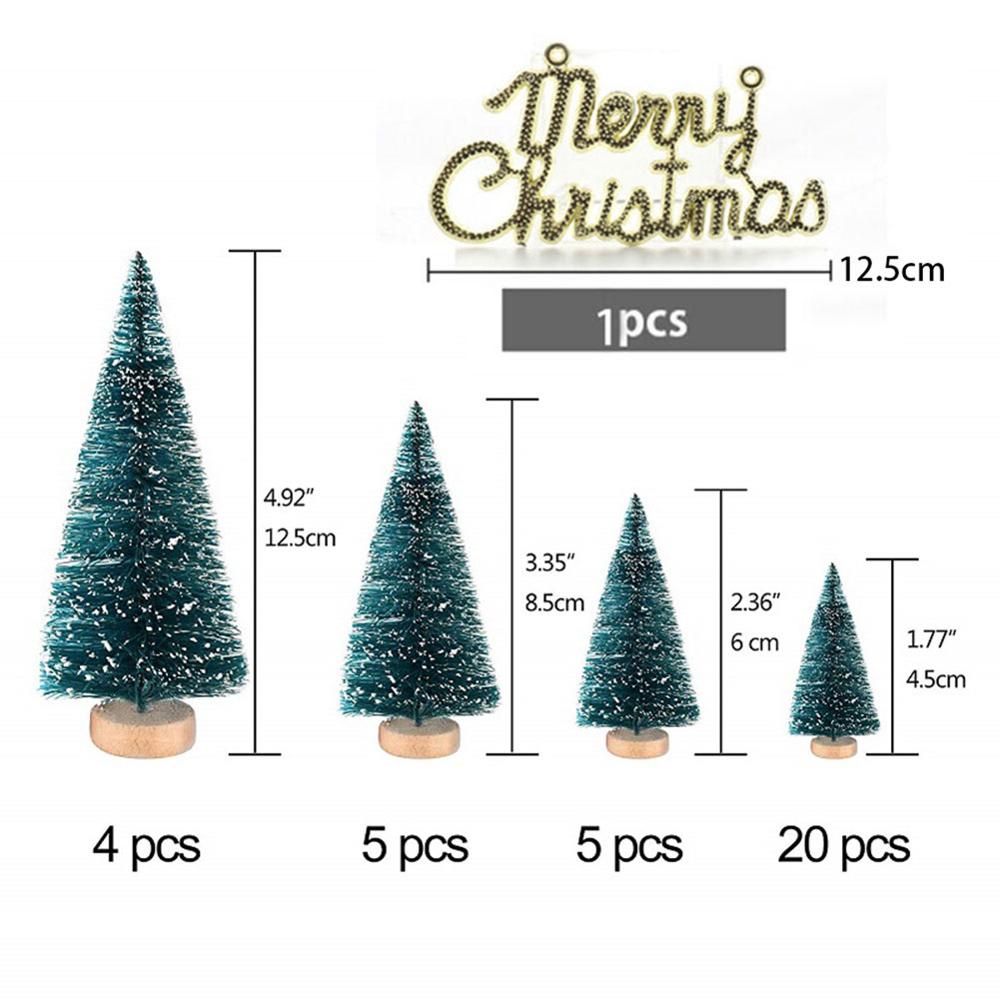 34pcs DIY Mini Christmas Tree Snow Frost Small Pine Tree Craft Desktop Decoration Christmas Tree Ornaments