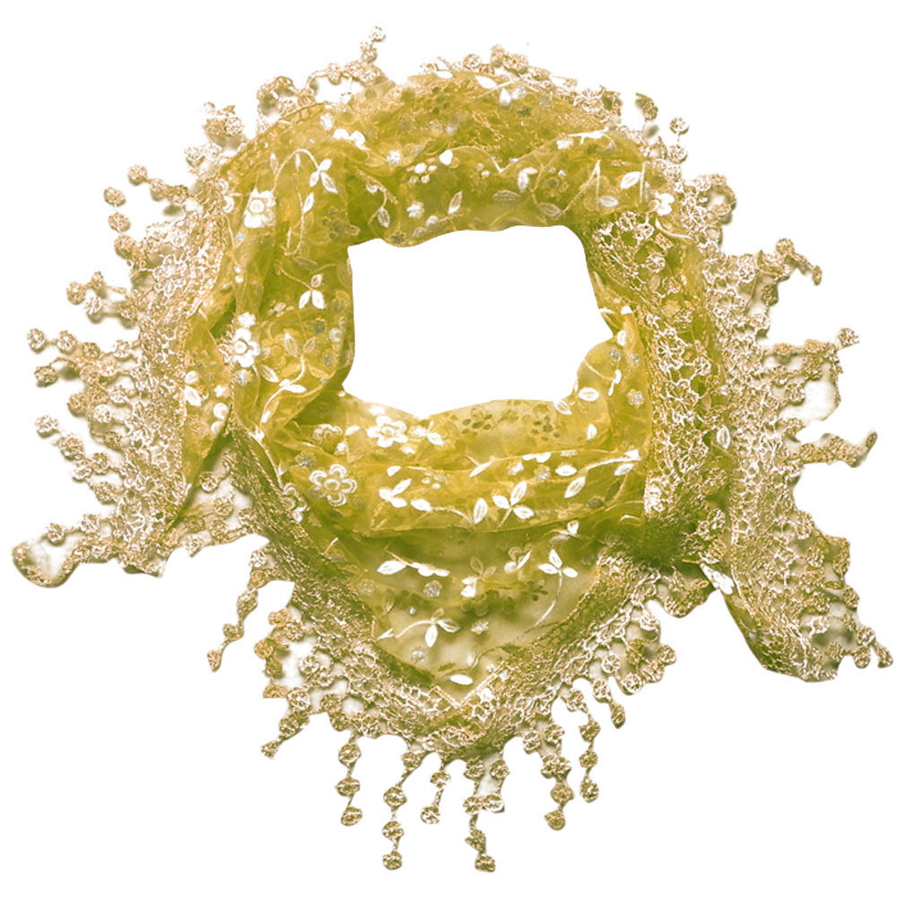 Triangle Women Scarf Lace Floral Summer Beach Tassel Scarves Chiffon Silk Wrap Pashmina Stole Foulard 9M15: Yellow 
