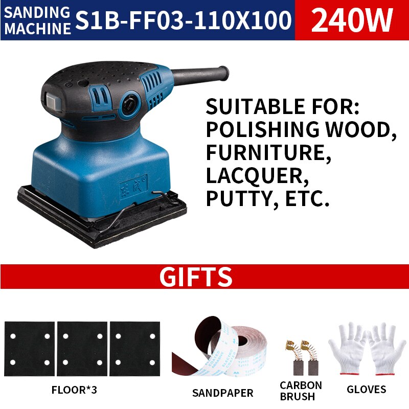 Lijadora plana de mano, máquina de papel de lija portátil para carpintería, lijadora de pared plana de 220V, herramientas eléctricas de pulido