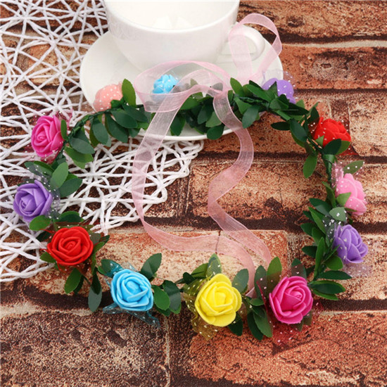 Guirnalda de flores artificiales para niños y adultos, tocado de corona, banda para el pelo, diadema, corona de princesa para novia, Decoración de cumpleaños y boda: MULTI