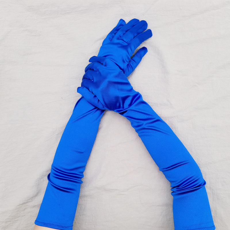 Robe de soirée en Satin lisse pour femmes, 55cm, gants longs, Style rétro, accessoires de Banquet, élasticité, spectacle sur scène pour dîner: BLEU CIEL
