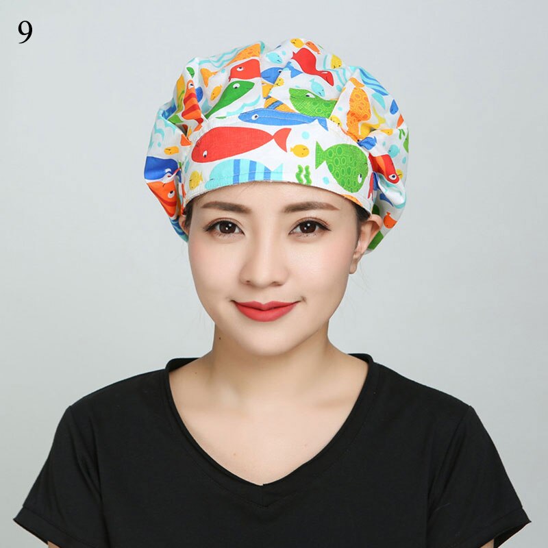 Sombreros para cocinar redondos ajustables Unisex, gorro de algodón a prueba de polvo, pañuelo para la cabeza con estampado de flamenco, gorros para cocinar dibujos animados, novedad: 9