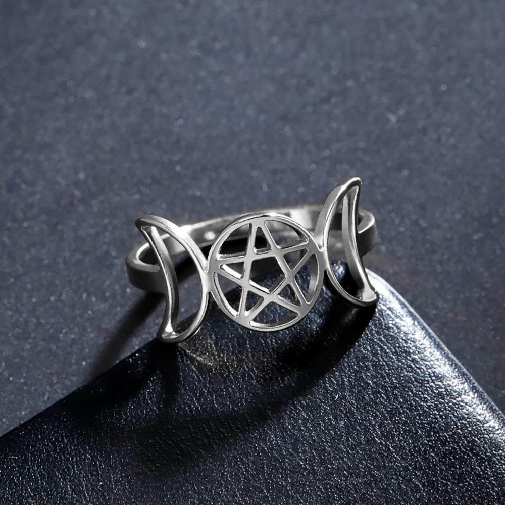 COOLTIME Pentagram potrójny księżyc bogini Symbol pierścionki dla kobiet mężczyzn półksiężyc pierścionek ze stali nierdzewnej Vintage Wicca biżuteria prezent