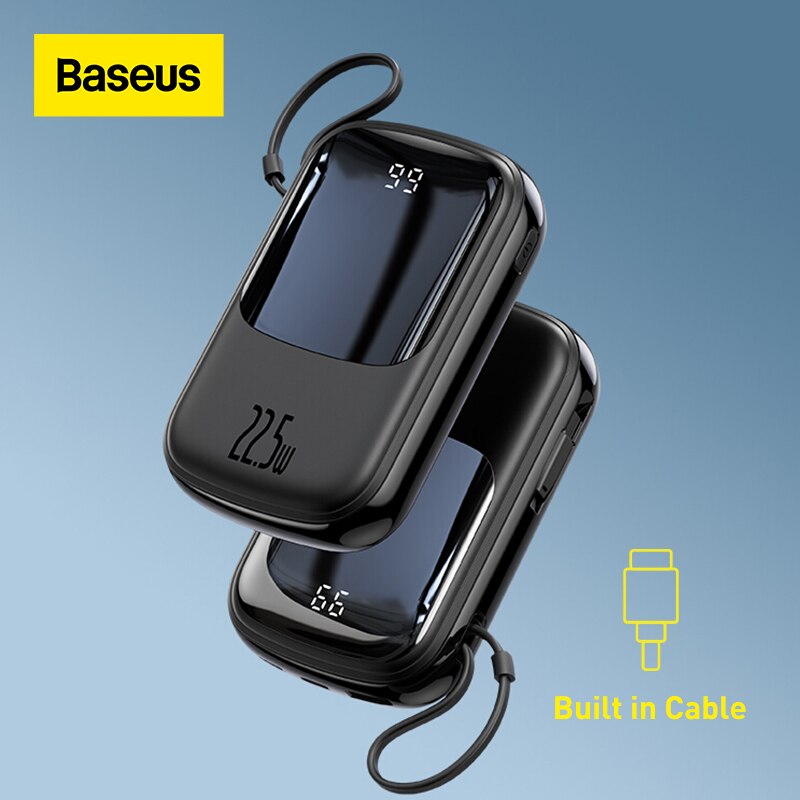 Baseus power bank 20000mah pd carregamento rápido powerbank embutido cabos carregador portátil bateria externa para o telefone