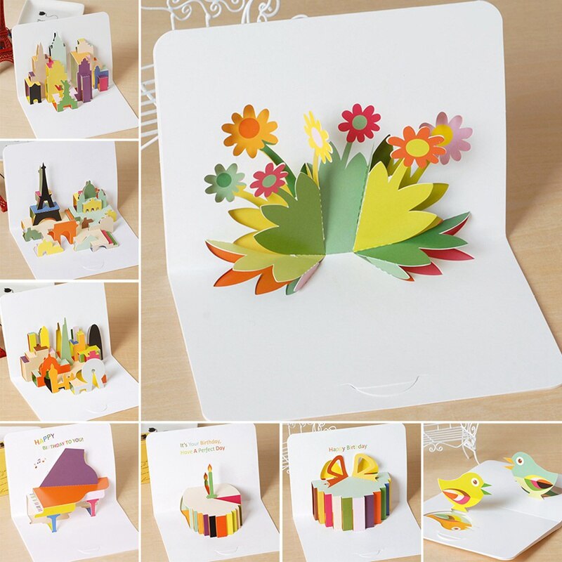 Tarjetas de Felicitación de cumpleaños con sobre para niños, tarjeta de de Navidad, , boda, manualidades decorativas 3D Pop-Up