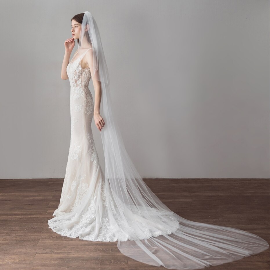 Wedding Veil One-Tier Tulle Beading Edge Chapel Veils TS91011