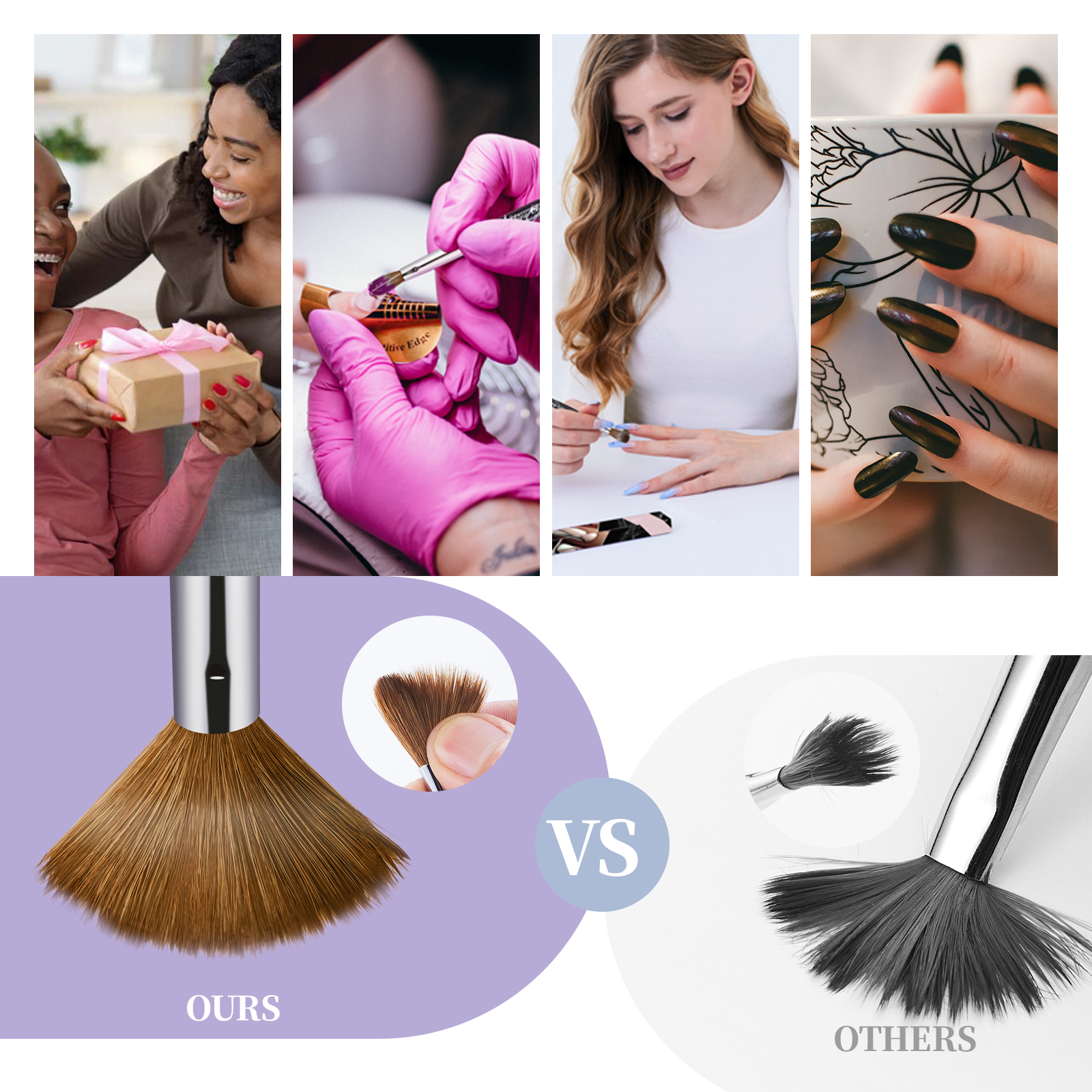 Shine Chance Pincel acrílico para decoración de uñas, cepillo ovalado para uñas de pelo Kolinsky para aplicación acrílica, extensión de uñas