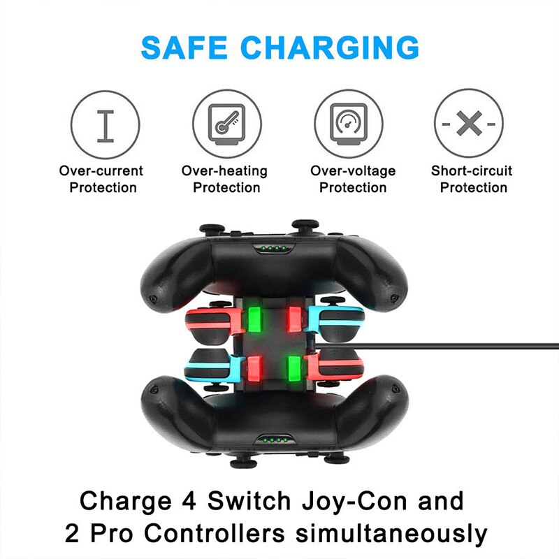 6 in 1 Nintend Switch Joy-Con Charger Stand Charging Dock Station with LED indication For Nintendoswitch Joy-con Controller Hold