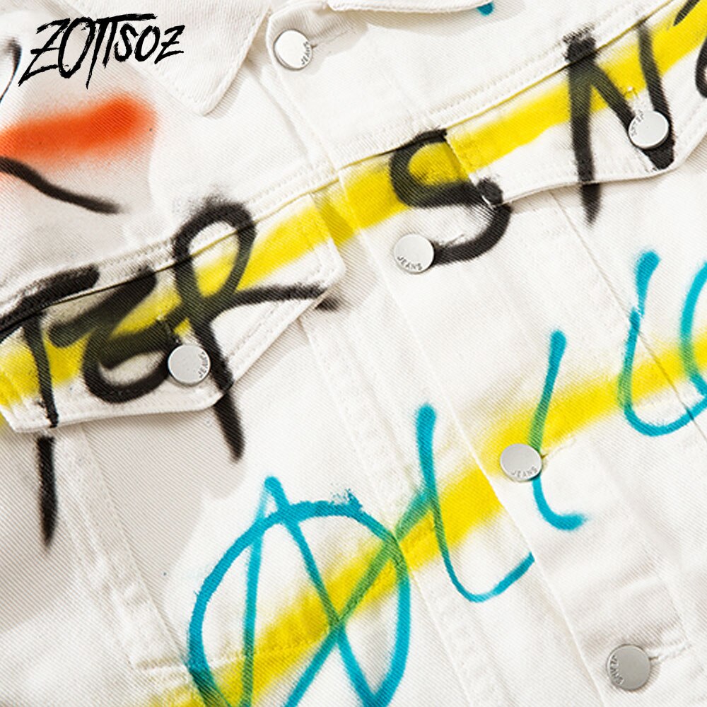 Punk Rock Gothic Denim Jassen Hip Hop Graffiti Print Jeans Jassen Streetwear Mannen Harajuku Casual Katoenen Jas Uitloper Wit