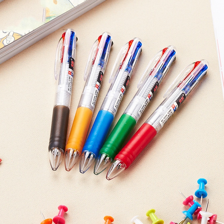 1 STKS Transparante Plastic 4 Inkt Kleur Creatieve Balpen Balpen Office Business Balpen Student Pen